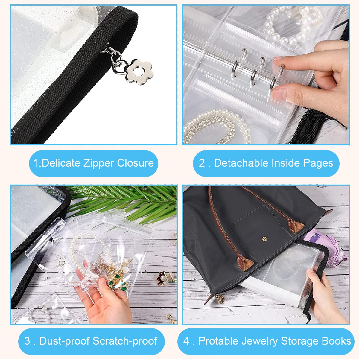 MAYCREATE Transparent Jewelry Storage Book, Anti Oxidation Jewelry Storage Organizer Bag with 60 Pockets for Bracelets Necklace Rings, Black