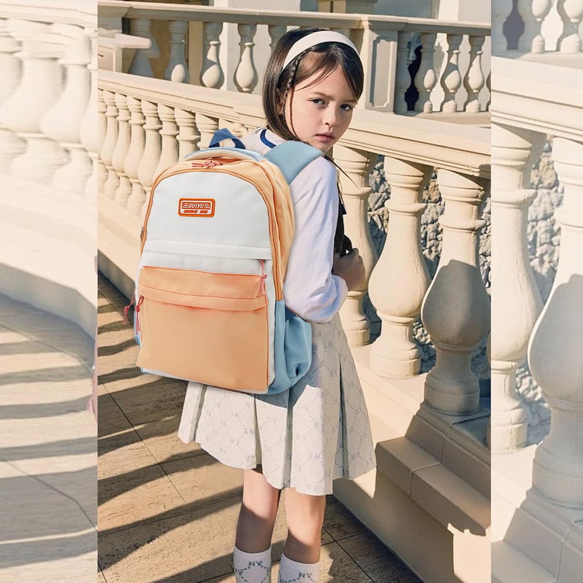 PALAY Girls Backpack School Backpack Fashion Contrast Color Waterproof Nylon Backpack Large Double Layer Backpack Travel Backpack Casual Travel Backpack School Girls Backpack