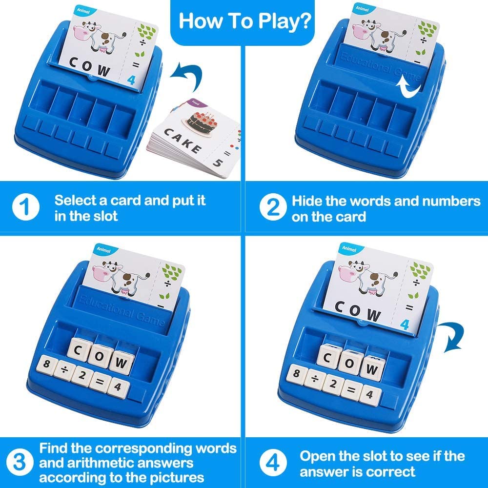 PATPAT Spelling Games for Kids,Brain Games for Kids with Flash Cards,2 in 1 Matching Letter Number Games for Boys and Girls Sight Words Recognition Kindergarten Teaching Tools Preschool 3-8 Mazarine