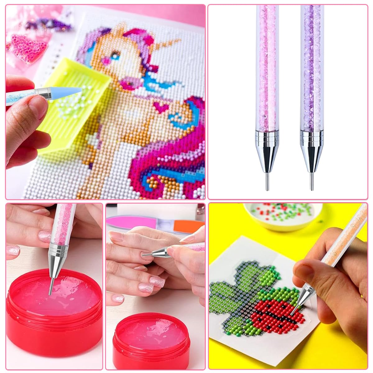 MAYCREATE 2pcs Nail Art Tools Rhinestone Pick Up Tool for Diamond Painting Nail Art Dual Head Rhinestones Pick Up Pen with 2 Extra Nibs Nail Dotting Pen Picker Pen for DIY