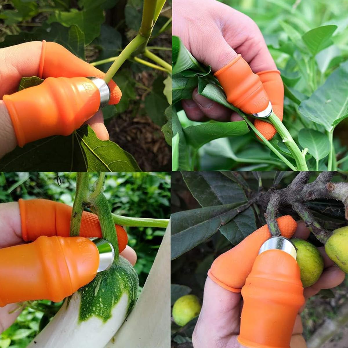 HASTHIP 2Pcs Stainless Steel Thumb Cutter, Gardening Mini Branch Cutter, Multi Purpose Thumb Cutter with 10Pcs Silicone Finger Protector for Harvesting, Plants Picking, Trimming