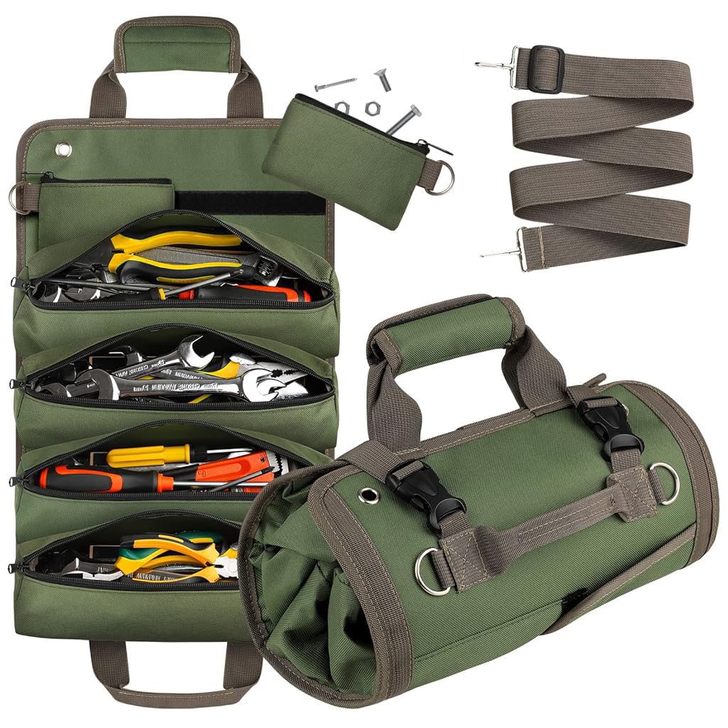 Serplex Tool Bag Tools Storage Bag Portable Roll Up Multi Compartment Tools Bag with Detachable Zipper Pouch, Tool Organizer Bag with Handle Tool Bag for Technicians, Mechanics(No Tools)