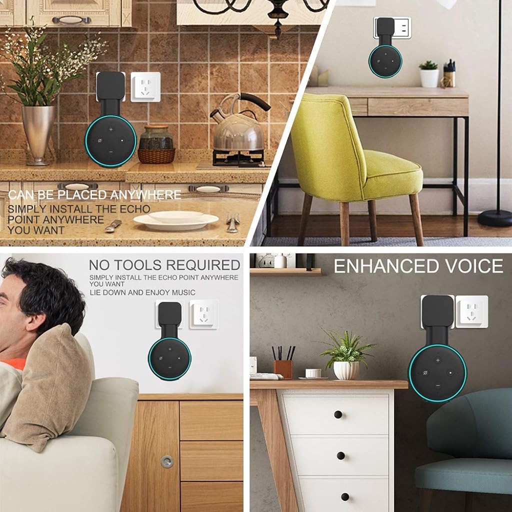 ZORBES Wall Adapter Holder for Alexa Echo Dot 3rd Generation,A Space-Saving Solution with Cord Management for Your Smart Home Speakers, Alexa Echo Dot Accessories ( Holder Only, Black)