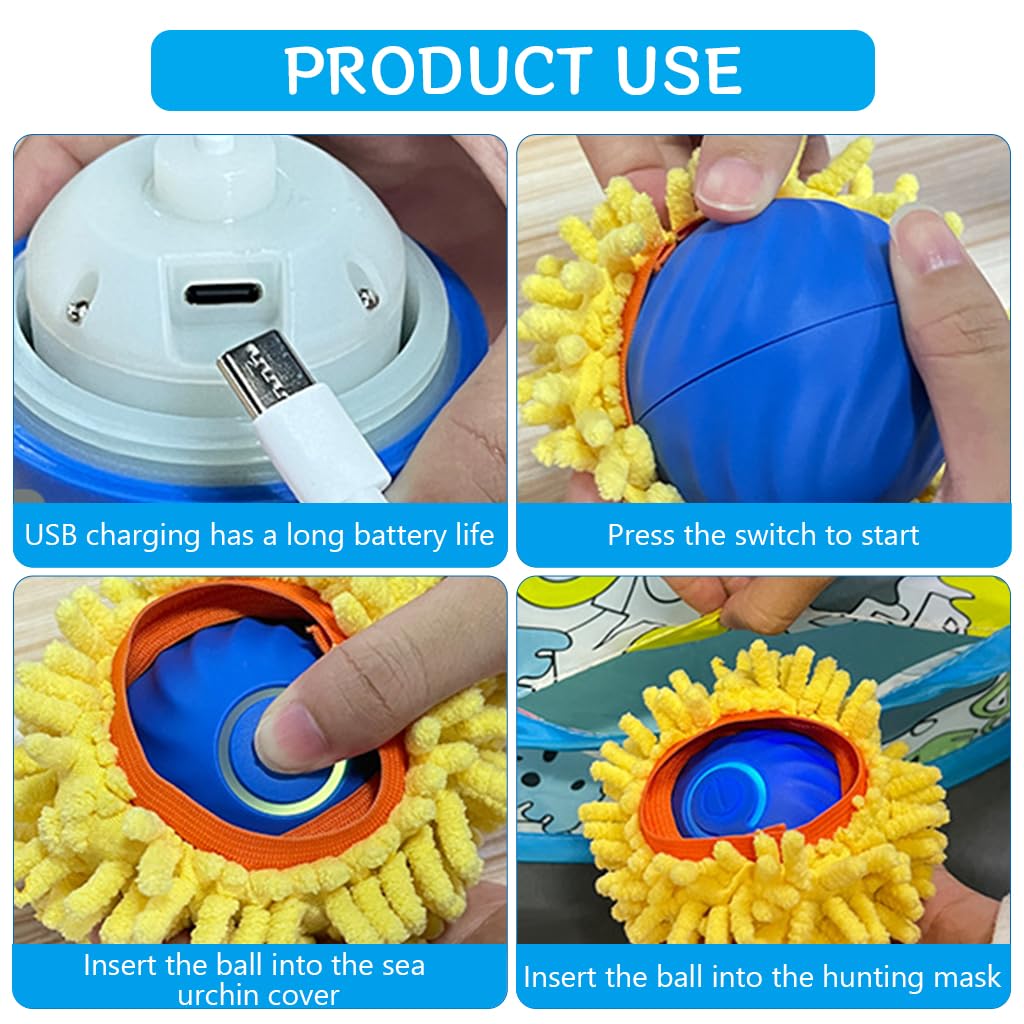 Qpets Cat Toy Electric Self-Rolling Ball Cat Chasing Toy Ball with 27.5 inches Folding Game Chasing Play Cover USB Rechargeable Self Spinning Ball Toy Chasing Toy Ball for Cats, Dogs