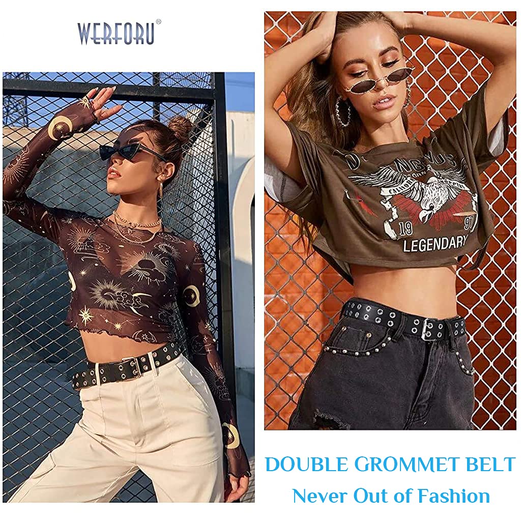 PALAY Belt for Women Gothic Leather Waist Belt For Women Punk Rock Grommet Jeans Party Body Jewelry Accessories for Women and Girls (Black 7, 1)