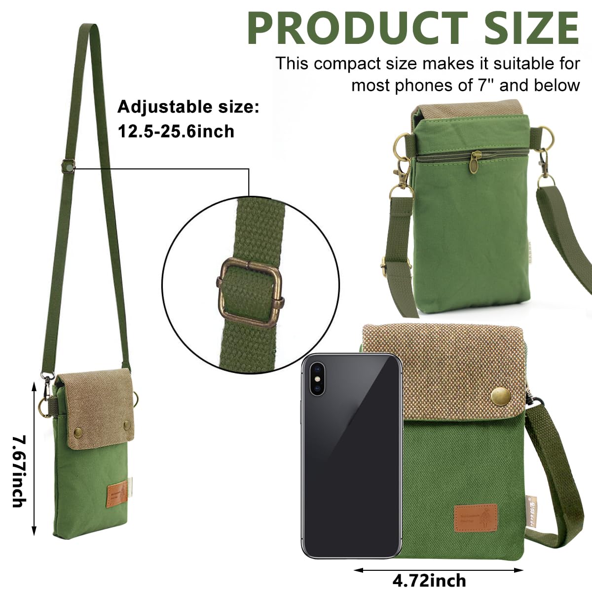 PALAY Sling Bag For Women Canvas Mini Mobile Pouch Credit Card Fashion Shoulder Bag Crossbody Bags For Women Wallets with Detachable Shoulder Strap