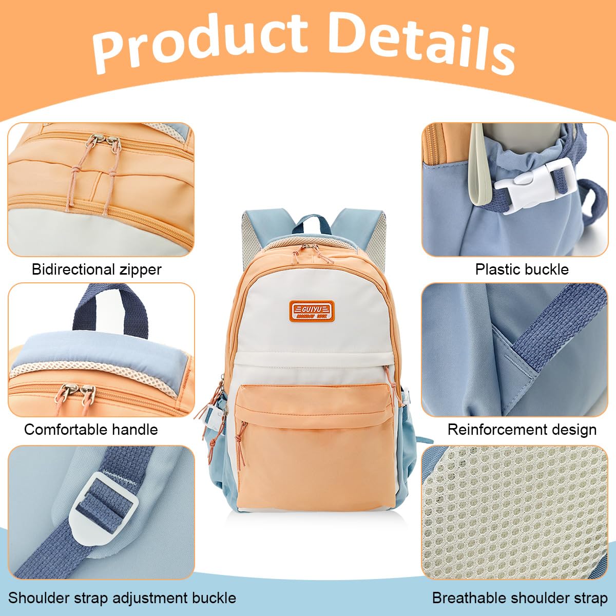 PALAY Girls Backpack School Backpack Fashion Contrast Color Waterproof Nylon Backpack Large Double Layer Backpack Travel Backpack Casual Travel Backpack School Girls Backpack