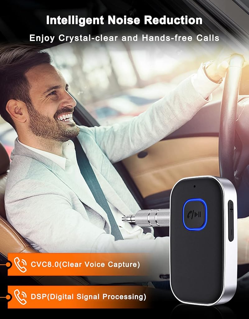 Verilux® Bluetooth 5.0 Receiver for Car,Upgraded Noise Reduction 3.5mm Jack Aux Bluetooth Connector, Hands-Free Microphone, Music Receiver for Car, Home Stereo,Headphones,Speakers,16hs Long Duration