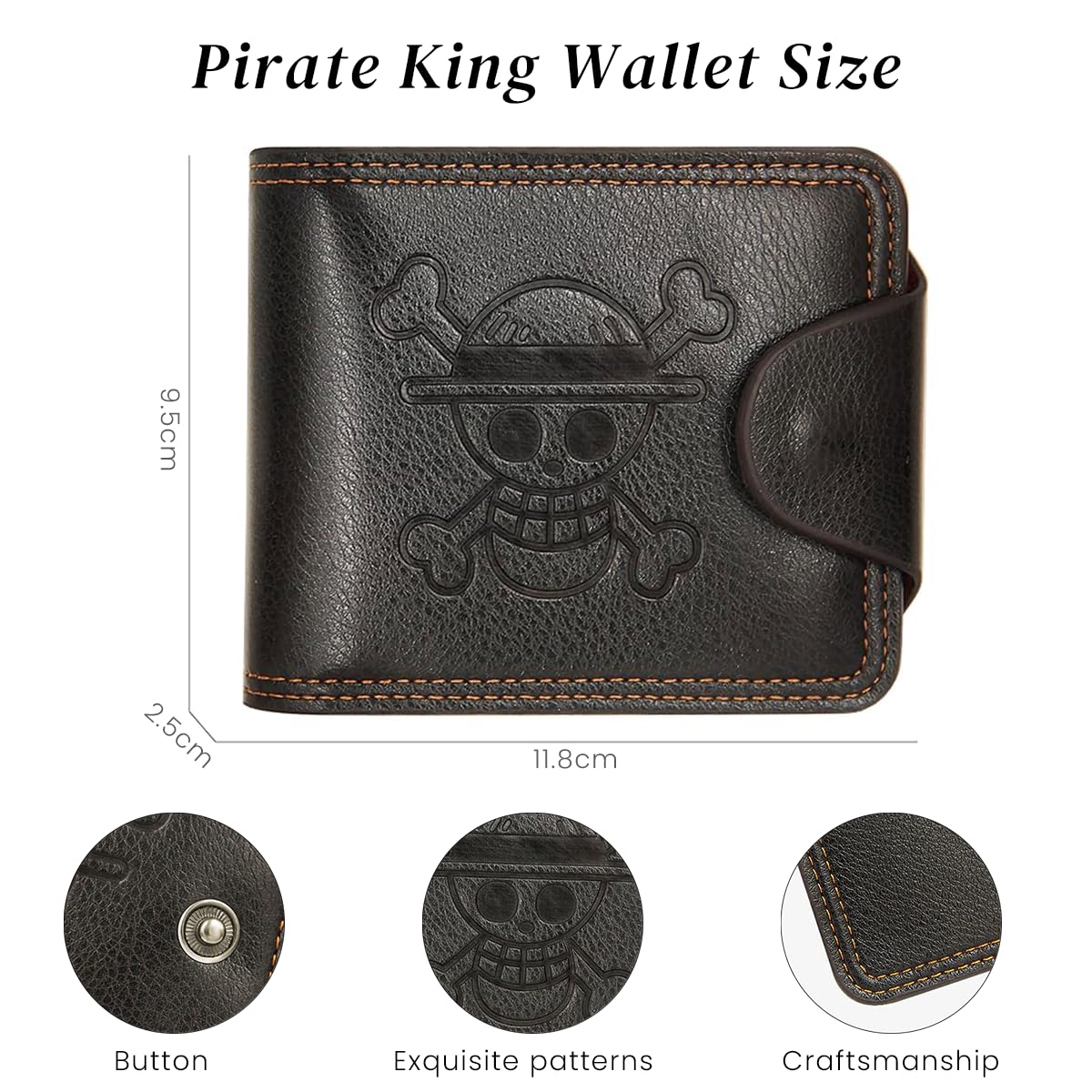 GUSTAVE One Piece Wallet for Men, Straw Hat Pirates PU Leather Wallet, Anime Stylish Bifold Wallet (Faux Leather), Gift Wallet for Men