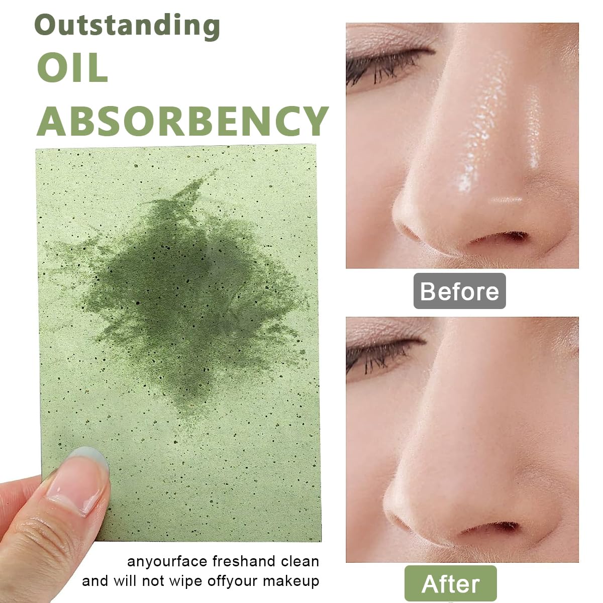 MAYCREATE 200 Counts Oil Absorbing Sheets for Face, Flax Blotting Paper, Natural Green Tea Extract Facial Oil Absorbing Tissues for Oily Skin, Oil Control Film, 9x6cm