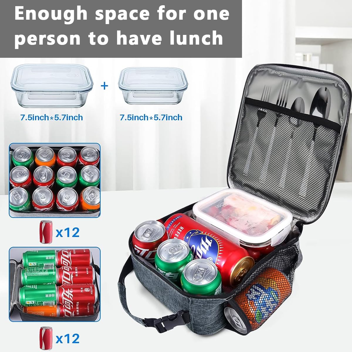 HASTHIP Lunch Box Insulated Soft Bag, Food Safe Durable Lunchbox for Men Women Adults, Small Lunchbox for Work Picnic, Reusable Lunch Bag Portable Lunch Tote, Grey