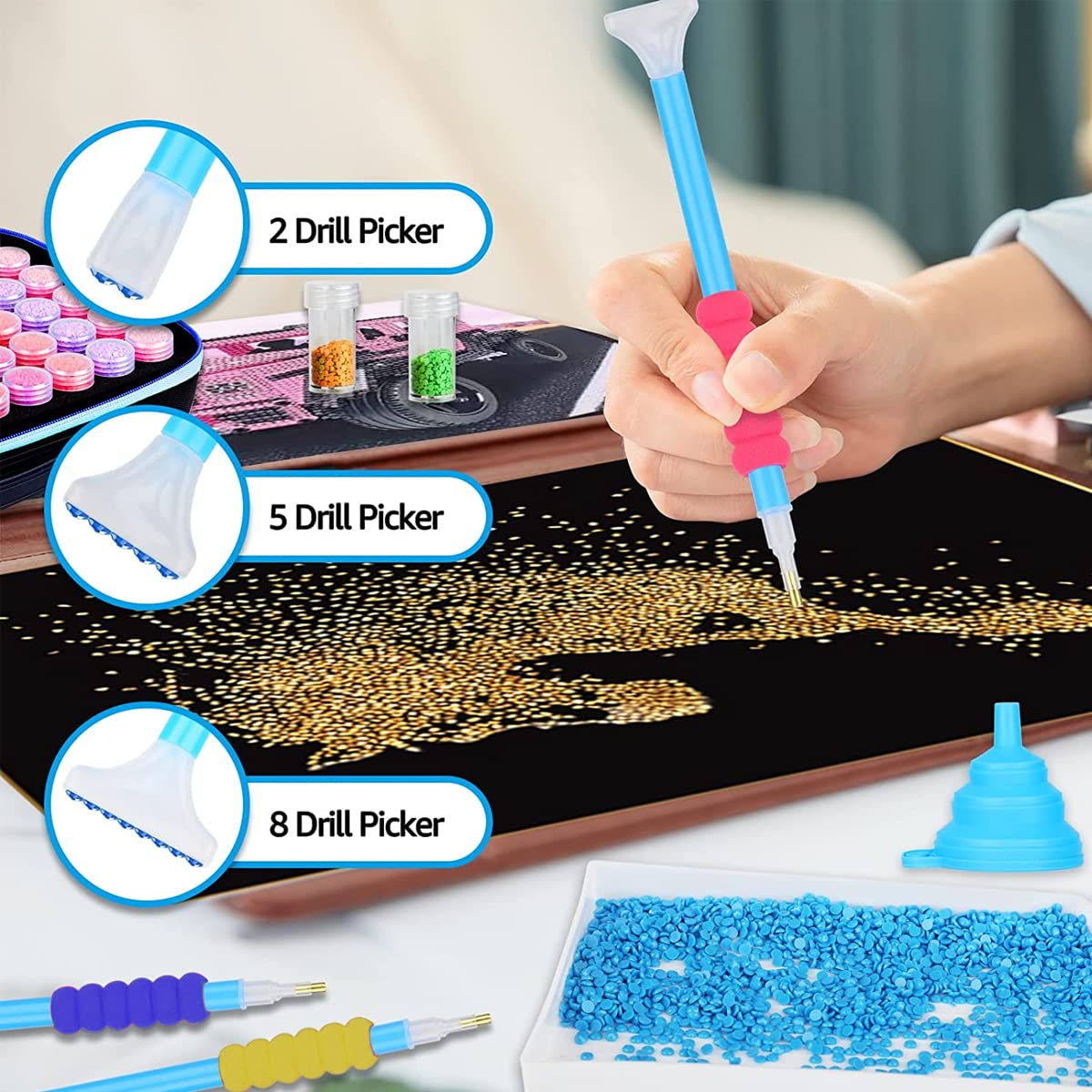 HASTHIP 5D Diamond Painting Tools and Accessories Kits with 30 Slots Diamond Painting Storage Container, Storage Bag, Diamond Painting Trays and Pens, Tweezer and Correction tools (Without Diamonds)