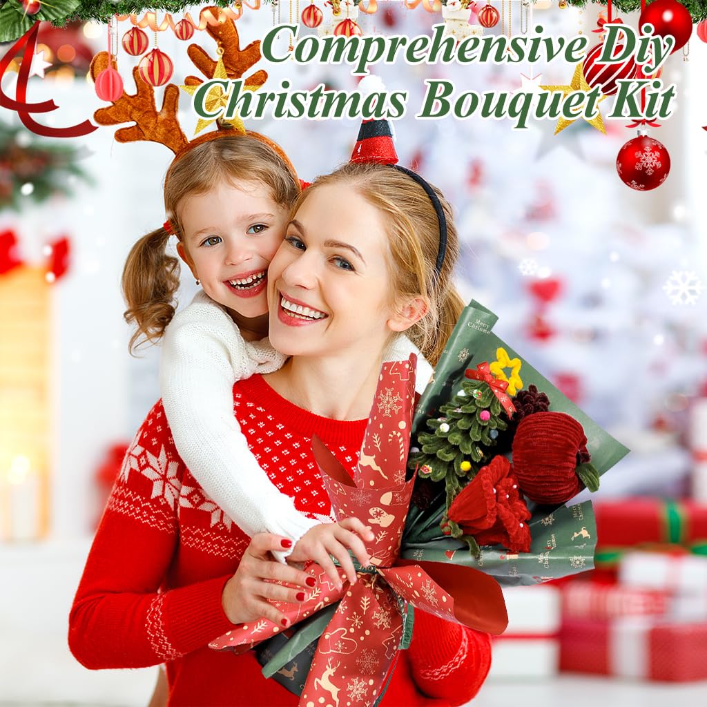 PATPAT DIY Christmas Bouquet Pipe Cleaners Material Kit Chenille Stems DIY Art Craft Kit Christmas Home Decor Multi Color Chenille Stems Art Craft Kit Chenille Stems DIY Art Craft Kit Christmas Gift