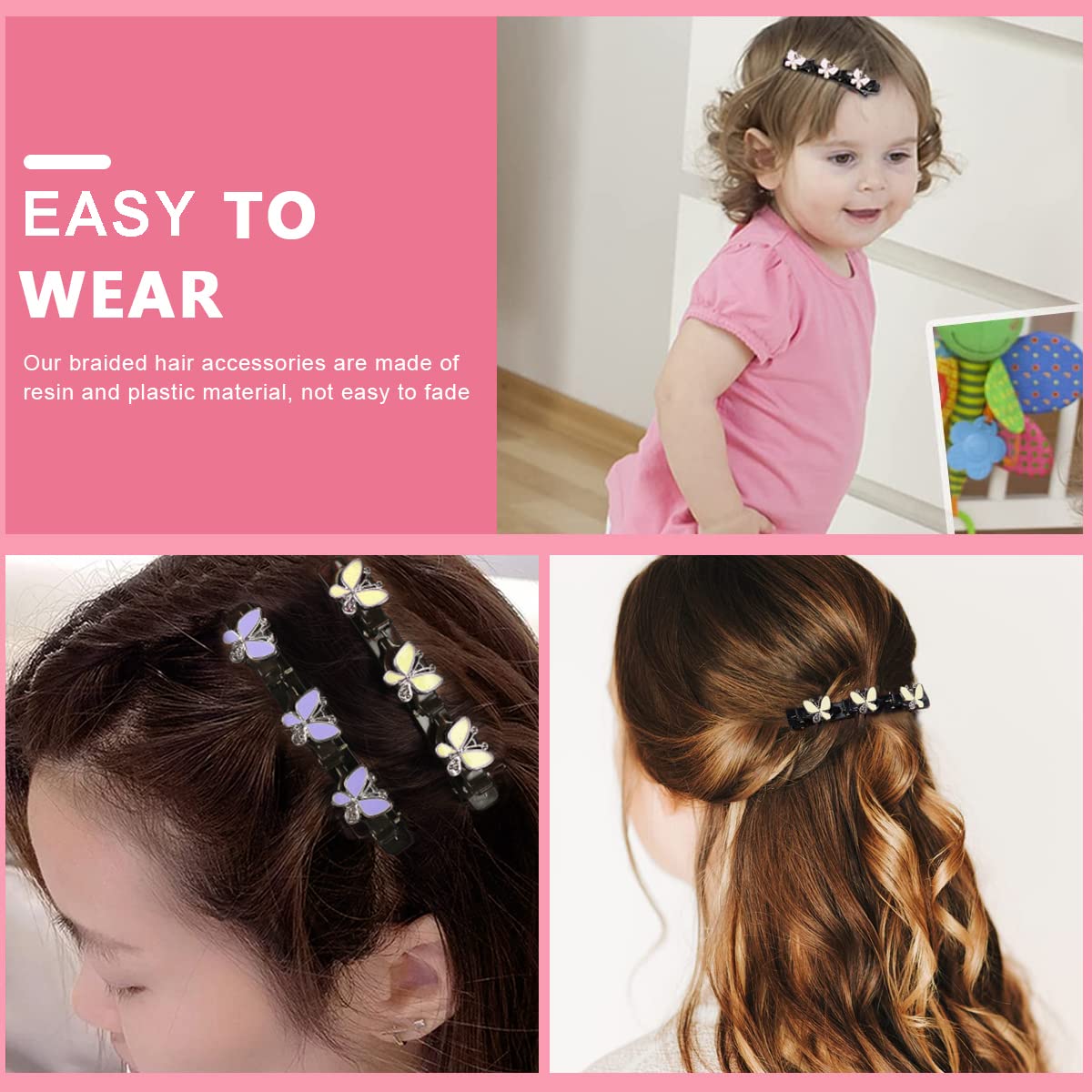 PALAY 4 Pcs Braid Hair Accessories for Kids Butterfly Braided Hair Clips for Women Girls Hairpin Hair Dressing Section Clips for Hair