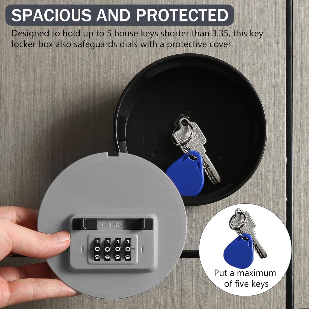 HASTHIP Key Box Safety 4-Digital Combination Lock 4 Inches Round Safe Key Organizer Box with Combination Lock Robust PVC Key Lock Box Wall Mounted Keys Box with Installation Tools