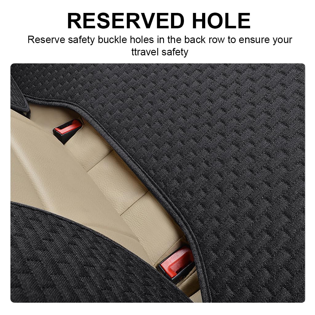 STHIRA 3Pcs Car Seat Covers Summer Breathable Front Seat Cushion Mat Flax Car Seat Cover with Storage Pouch Long Rear Seat Cover Anti-Slip Car Seat Cover Anti-Scratches Car Seat Protector Liner