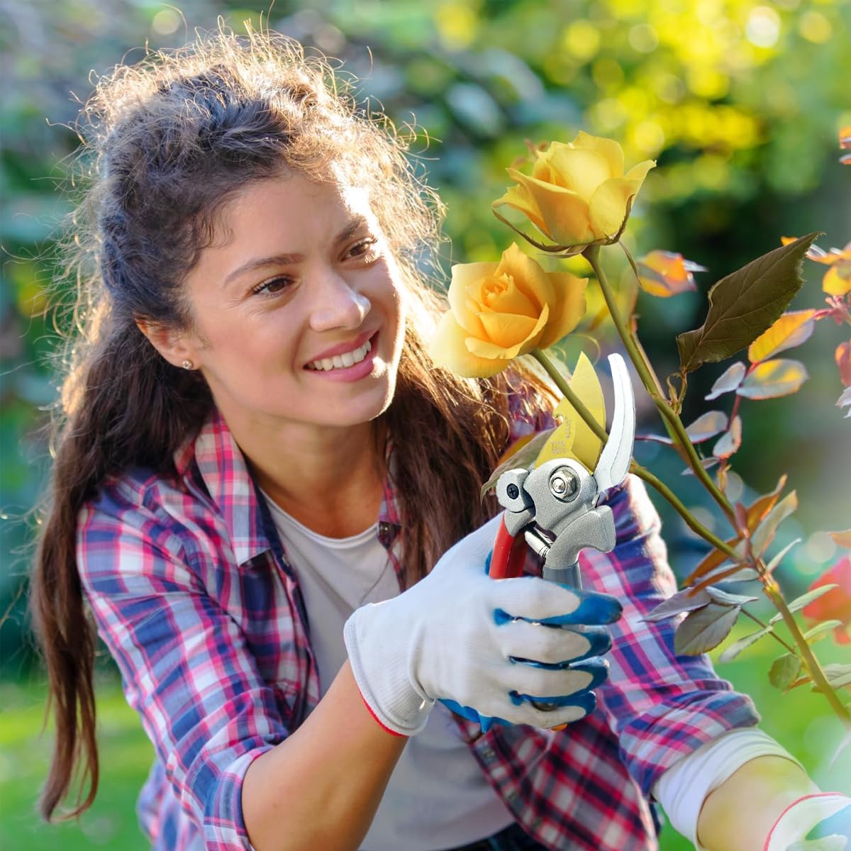HASTHIP Gardening Bypass Pruner 7.8 Inches SK5 Steel Hand Pruner with Safety Lock Anti-slip Rubberized Handle Design Spring Loaded Labor Saving Bypass Pruner for Shrubs, Flowers, Fruit Trees
