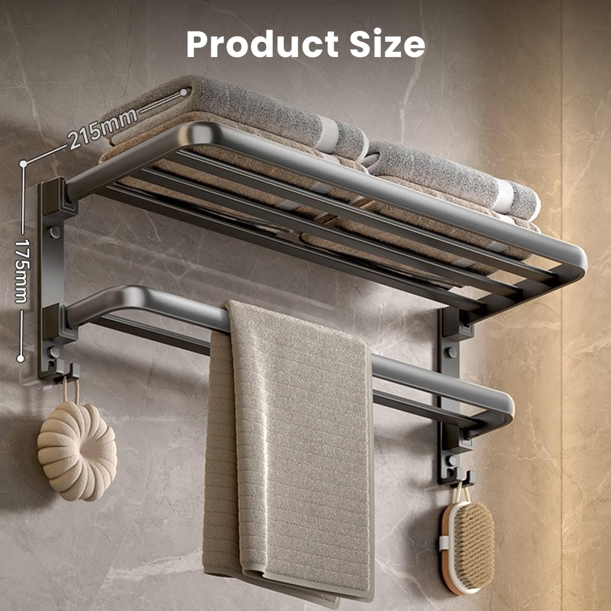 HASTHIP Aluminum Folding Towel Rack with Hooks, 23.6