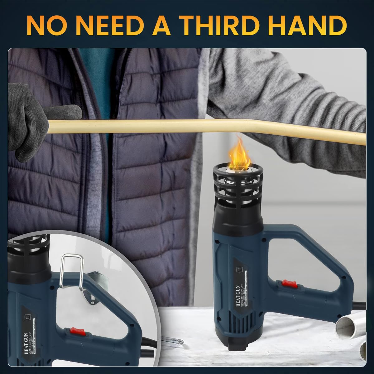 Serplex® 2500W Electric Heat Gun LCD Display Electric Heat Gun Variable Temperature 50-550 Fast Heating Hot Air Gun, Overload Protection for Shrink Wrap, Soften Paint, Bend Plastic Pipes and More