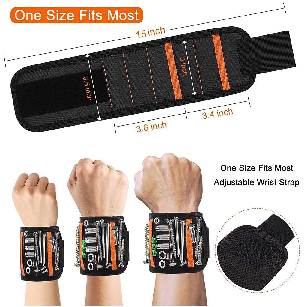 Serplex Magnetic Wristband with 15 Strong Magnets for Holding Screws, Nails, Drill Bits, Screws Holder Screws Organizer Tool Organizer Wristband Magnetic Tool Wristband Tool Gifts for Men