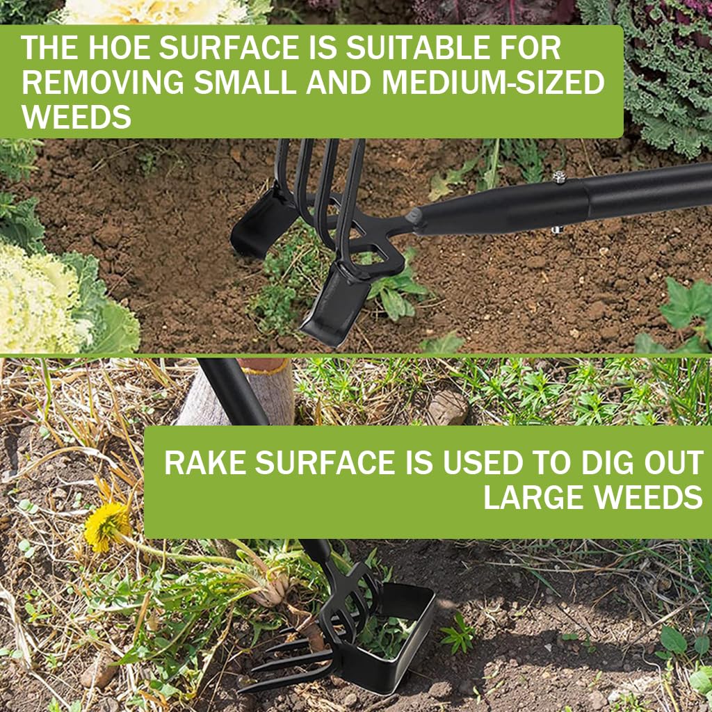 HASTHIP 77-165CM Rake for Gardening, Stainless Steel Telescopic Garden Rake for Quick Clean Up of Lawn and Yard, Adjustable Rake Claws Spacing Garden Broom with Long Handle for Clean Leaves