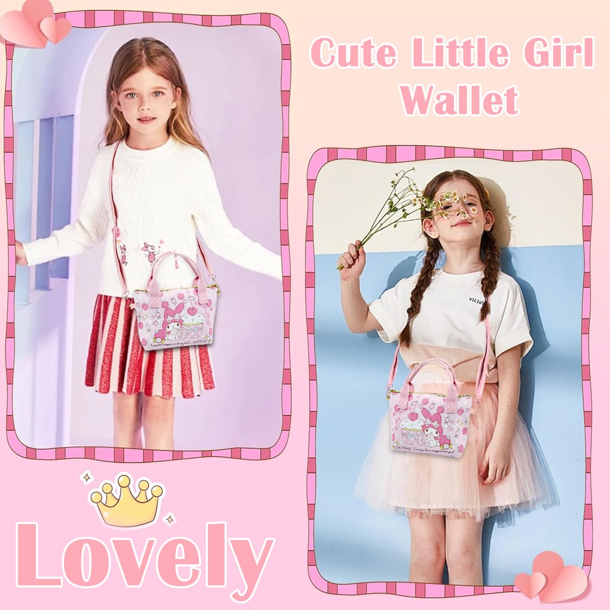 PALAY Melody Hand Bag Kawaii Sanrio Small Tote Bag for Girls Pink Melody Shoulder Bag Small PU Tote Bag with Removable Shoulder Strap Crossbody Bag Christmas Gift for Girls Birdthday Gift, 16x7x22cm