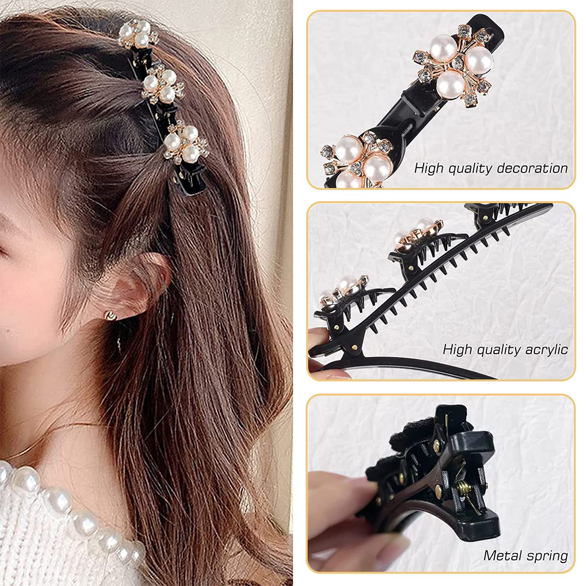 PALAY 4pcs Hair Braid Pearl Hair Clip for Girl Magic Hair Claw Clips Hair Barrettes Hair Accessories Hair Dressing for Teen Girls Braided Hair Clip ashion Hairdressing Styling Tool Hairpins