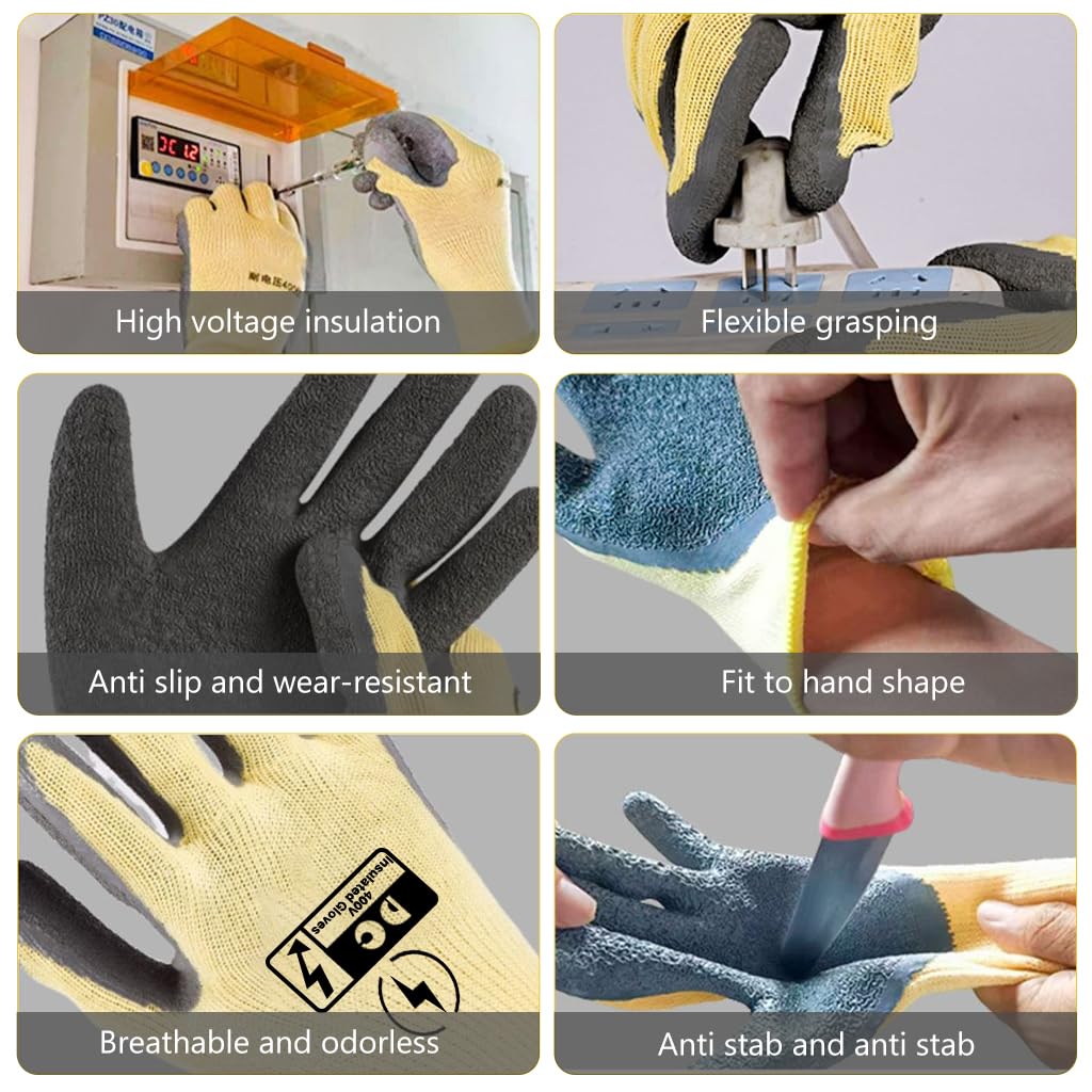 Serplex® Electrical Insulated Gloves Combo, 400V & 500V High Voltage Resistance, Flame Retardant, Full Palm Rubberized, Non-Slip, Safe Work Gloves for Men/Women, Electrician, DIY, Crafts