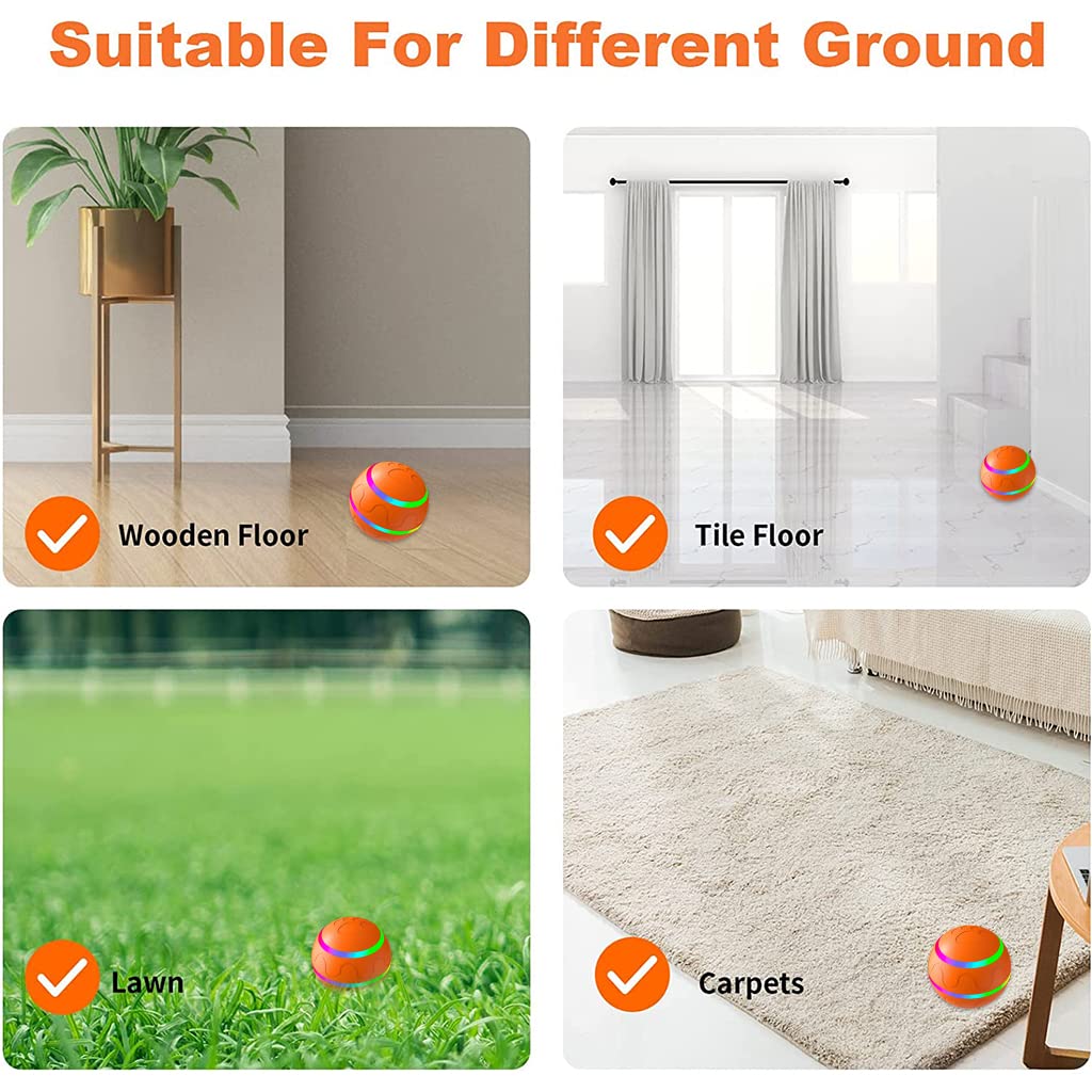 Qpets 8CM Automatically Bidirectional Spinning Ball for Dog with Remote Control, Dog Toys Durable Ball Toy, Chasing Toy Waterproof Silicone Ball Toy with Color Light for Small Medium Dog Cat