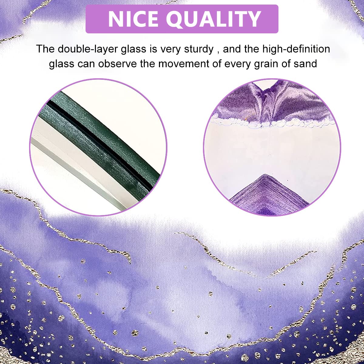 HASTHIP Moving Sand Art Desk Decoration 3D Showpiece for Home Decor with LED Light Up Base, Glass Art Desk Decoration for Living Room, Office, Table Decorative Items Gifts(Purple)