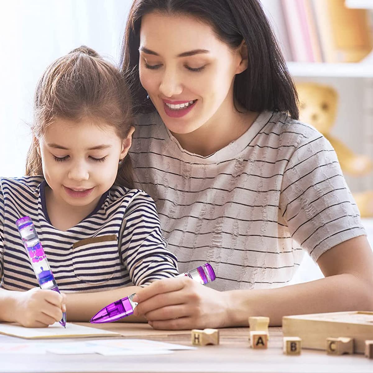 PATPAT Ballpoint Pen Liquid Motion Bubbler Fidget Toy Pen for Kids, Purple Ballpoint Pen Fun Sensory Pen Relieve Stress Office Desk Fidget Toy
