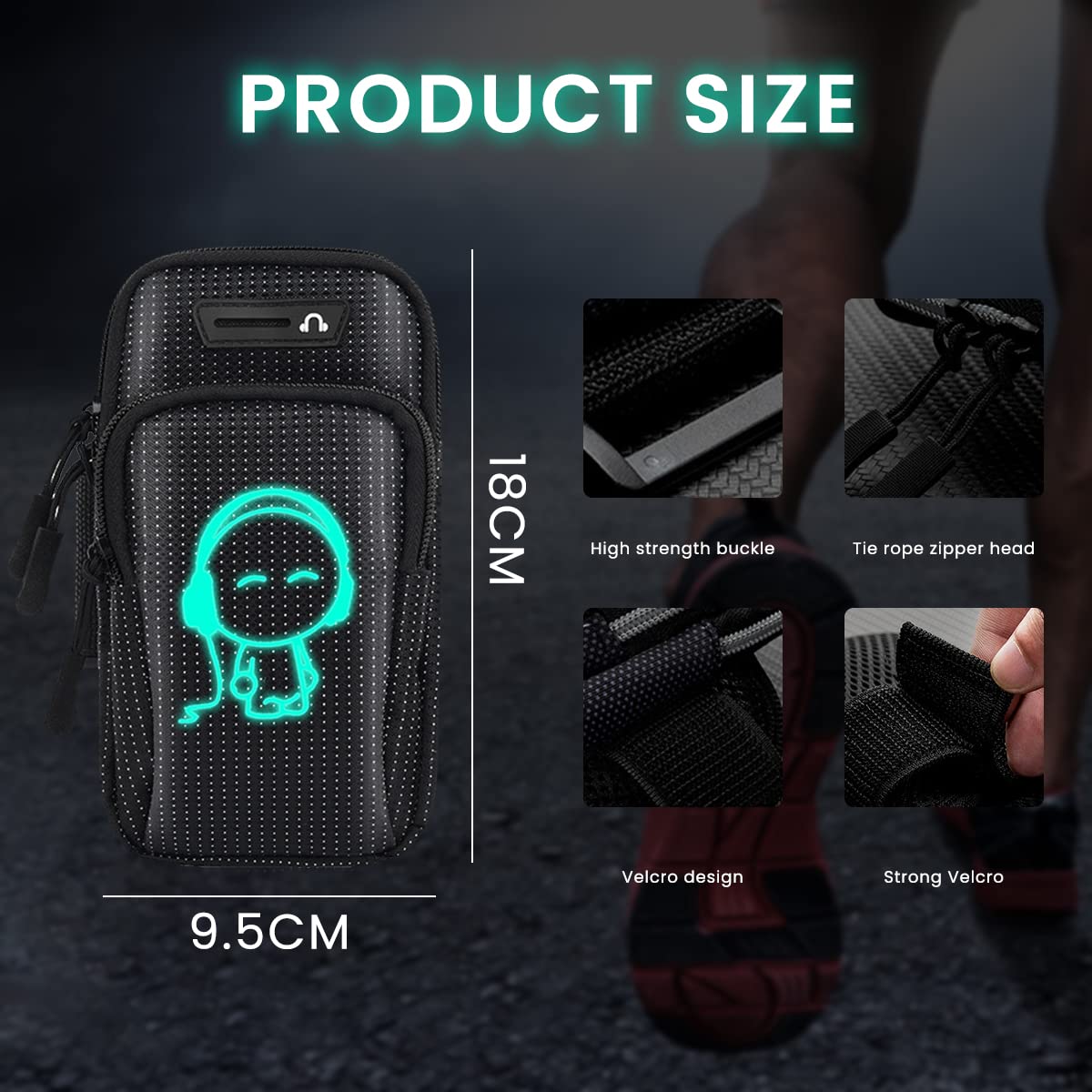 ZORBES Armband for Mobile Phone Running with Luminous, Waterproof Phone Holder for Running for iPhone 14 PRO MAX/13/12, Large Capacity Arm Band with Card Holder for Within 7in 's Mobile