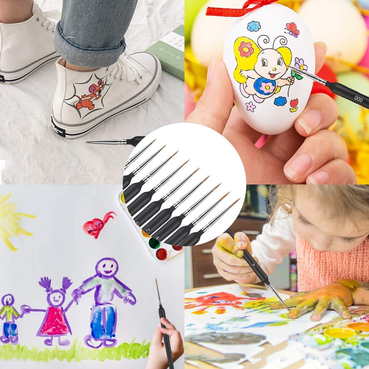 HASTHIP 10 Pieces Fine Detail Paint Brush Miniature Painting Brushes Kit Mini Paints Brush Set for Acrylic, Watercolor, Oil, Face, Nail, Scale Model Painting, Line Drawing(Black)