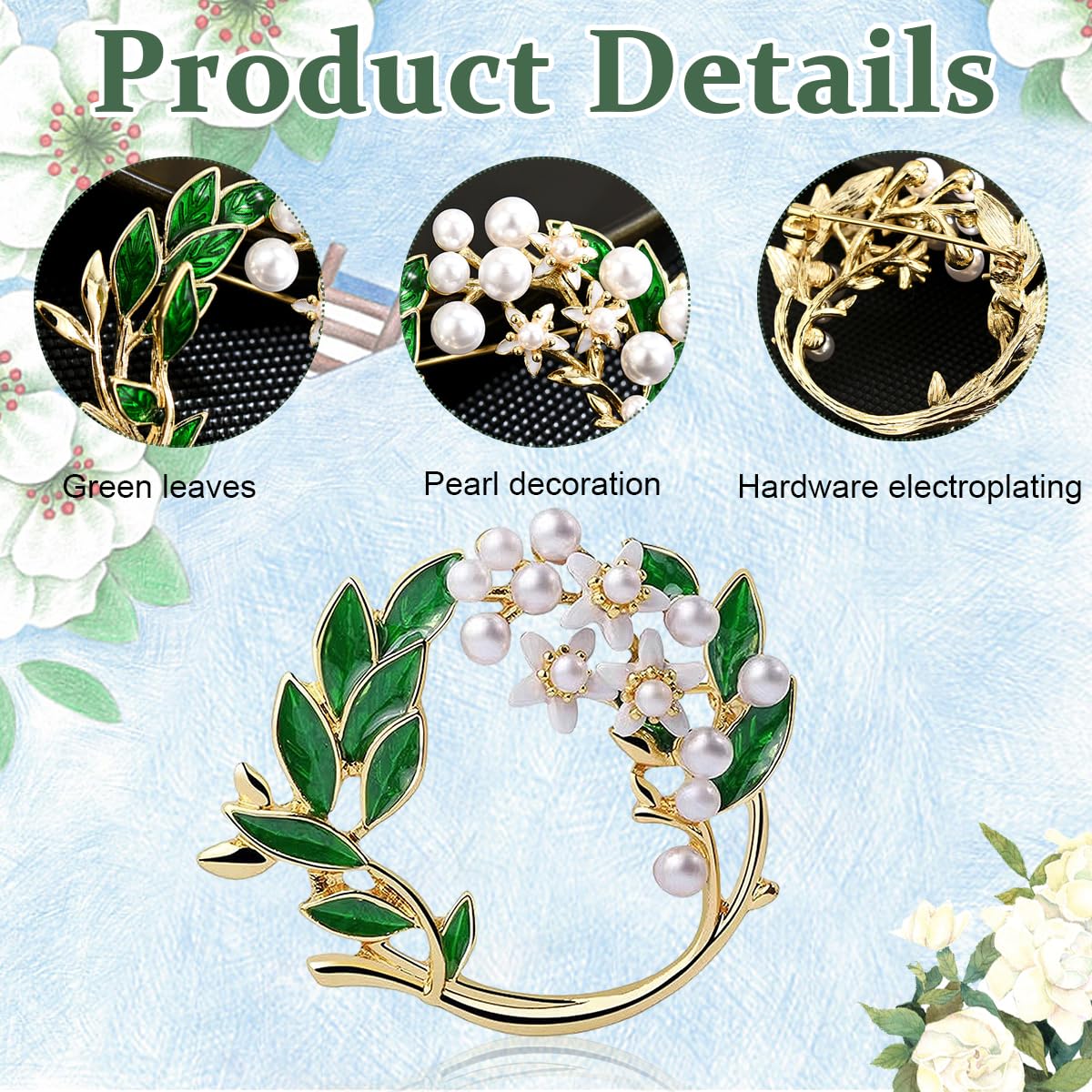 SANNIDHI Brooch for Women Pearl Gardenia Saree Brooch Pin Enamel Alloy Elegant Flower Suit Brooch for Blouse, Dress, Blazer, Scarf - with Gift Box (Gold Wheat)