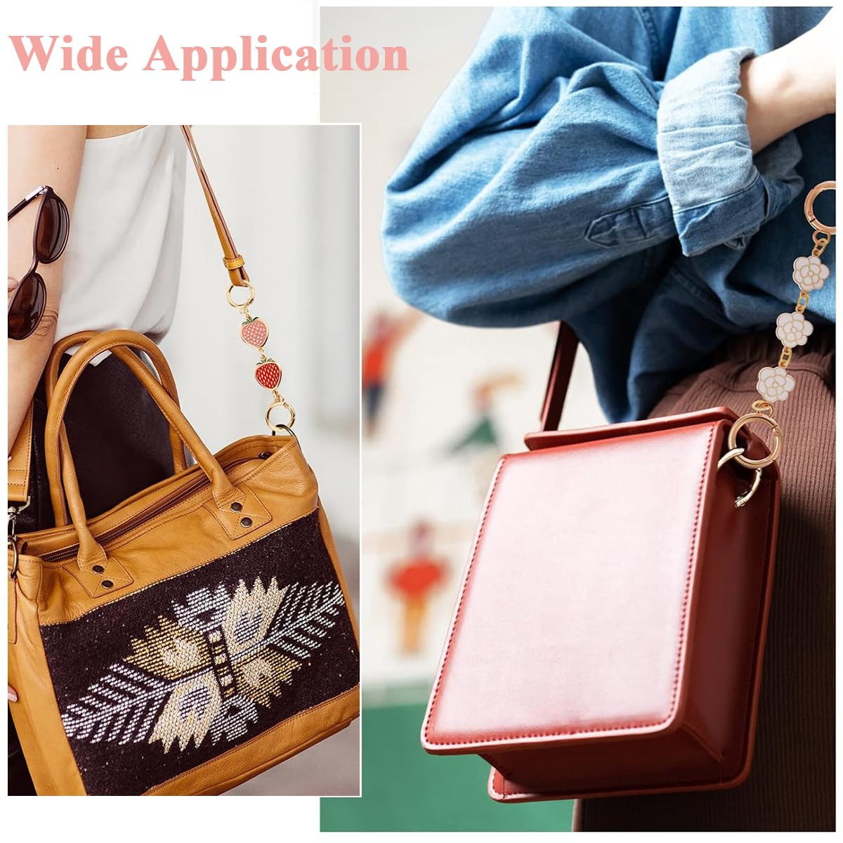PALAY 4Pcs Purse Chain Bag Strap Extender Gold Cute Heart Shape Pearls Flower Handbag Chain Strap Replacement Fashion Bag Extension Chain for Bags, Purse, Sling Bag (5.7-6.7 In)