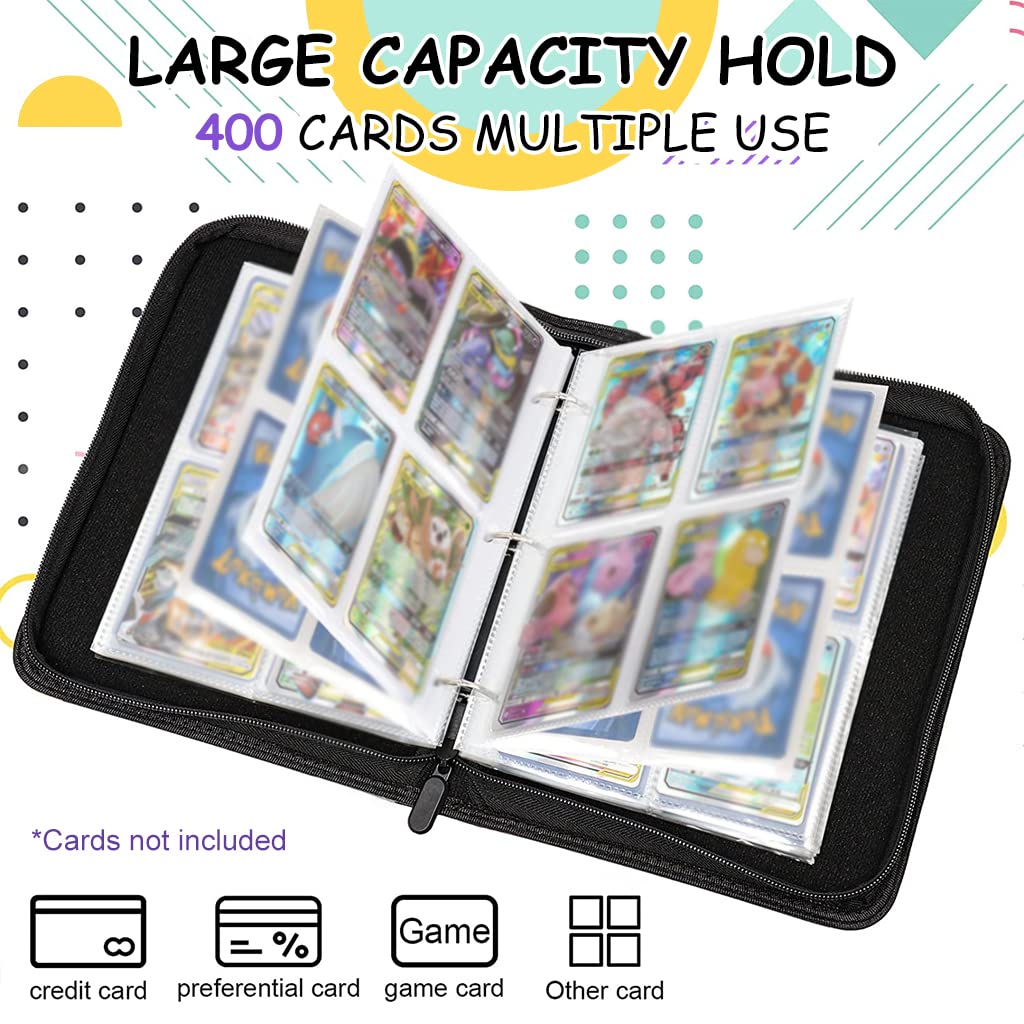PATPAT Poke-mon Binder, Trading Cards Collector Album for 400 Poke-mon Cards Cartoon Prints Zipper Bag Trading Card Binder Poke-mon Collection Cards Pack Bag Game Cards Case Gift for Kids Boys Girls