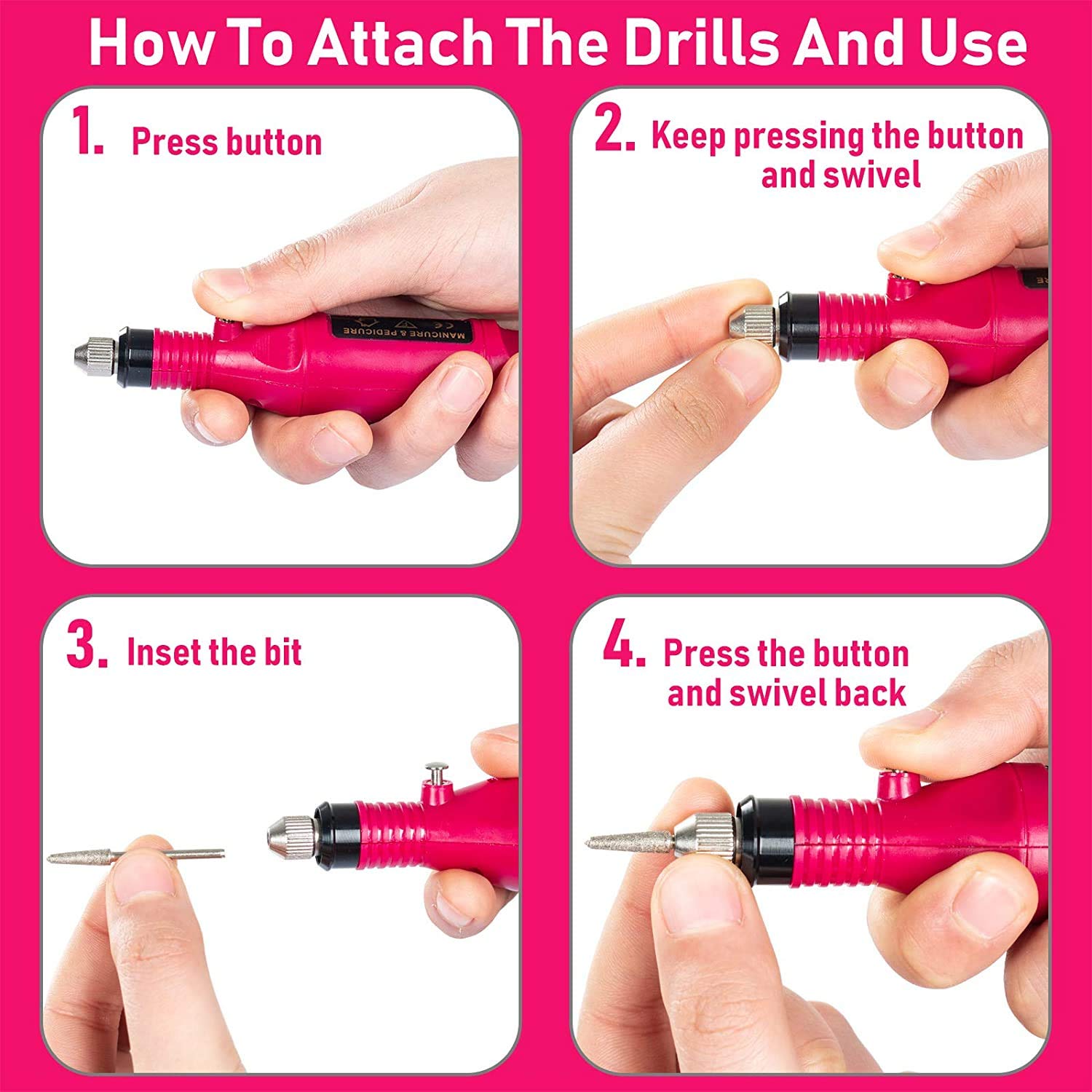 MAYCREATE Electric Nail Drill Machine Professional Salon Pedicure Machine Set Manicures Portable Nail File Drill Kit for Gel Nails, Acrylics & Polishing Tool, 6 Filing Bits for Manicurist & Beginner