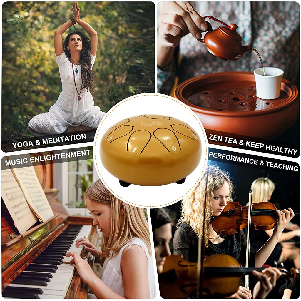 HASTHIP 6-inch Steel Tongue Drum 8 Note, Percussion Instrument Handpan Drum with Bag, Music Book and Mallets for Kids and Adults Meditation Musical Education Concert Mind Healing Yoga (Gold)