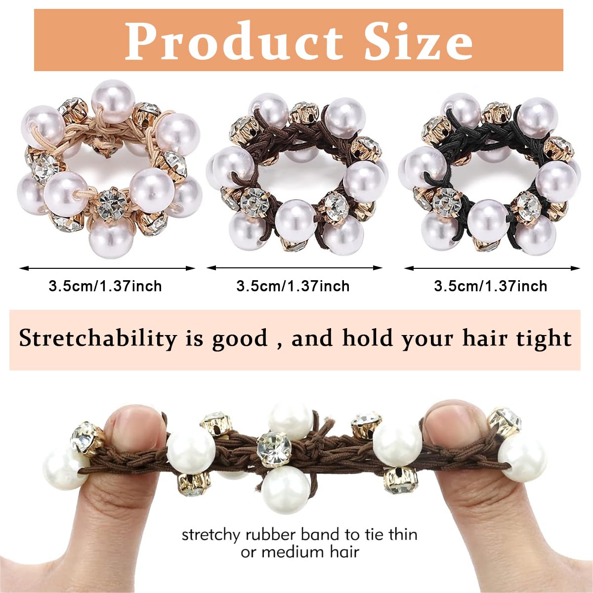 PALAY 3 Pcs Pearl Hair Ties Ropes, Crystal Elastic Hair Scrunchies for Women Girls, Stylish Ponytail Holder, Stretchy Handmade Bead Bands Hair Bun Accessories