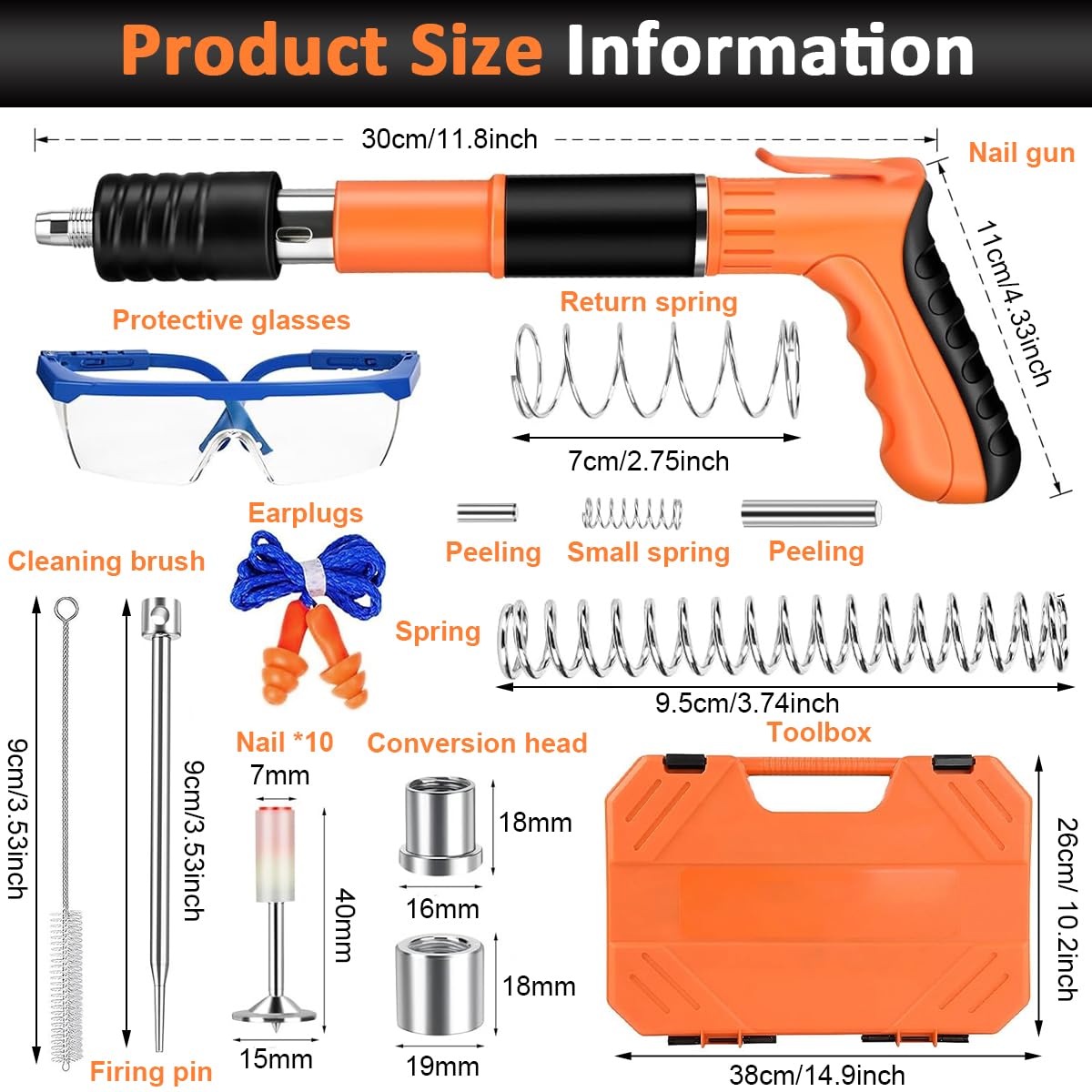 Serplex Concrete Manual Nail Gun Kit with 110Pcs Nails, Adjustable Driving Force Manual Steel Nail Gun Machine Fastening Tool, Wall Anchor Wire Slotting Device Household Woodworking
