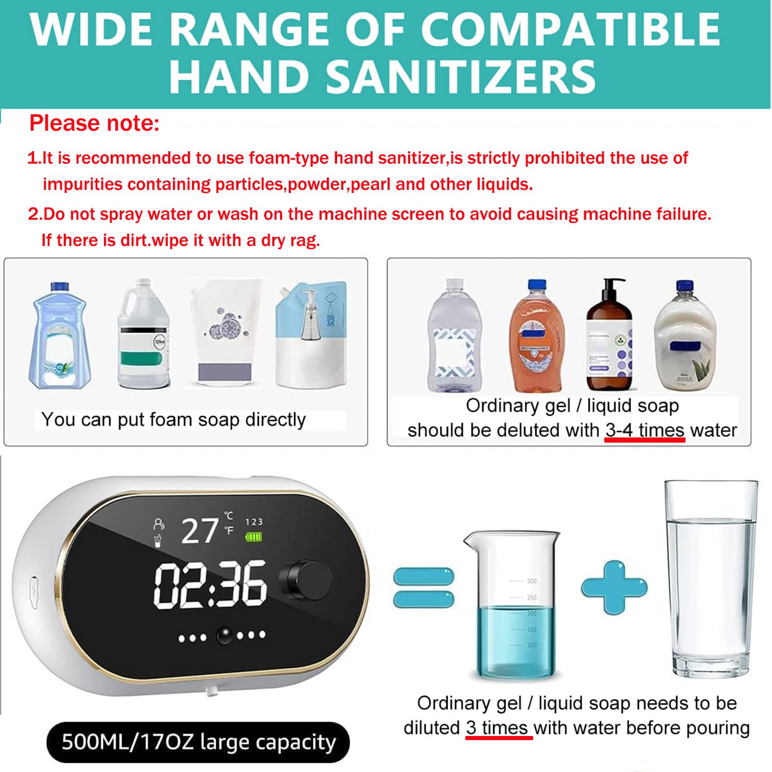 HASTHIP Automatic Soap Dispenser for Bathroom, Electric Foaming Handwash Dispenser, 500ml Wall Mounted Touchless Shampoo Hand Wash Dispenser with 3 Adjustable Bubble Levels with Bracket (White)