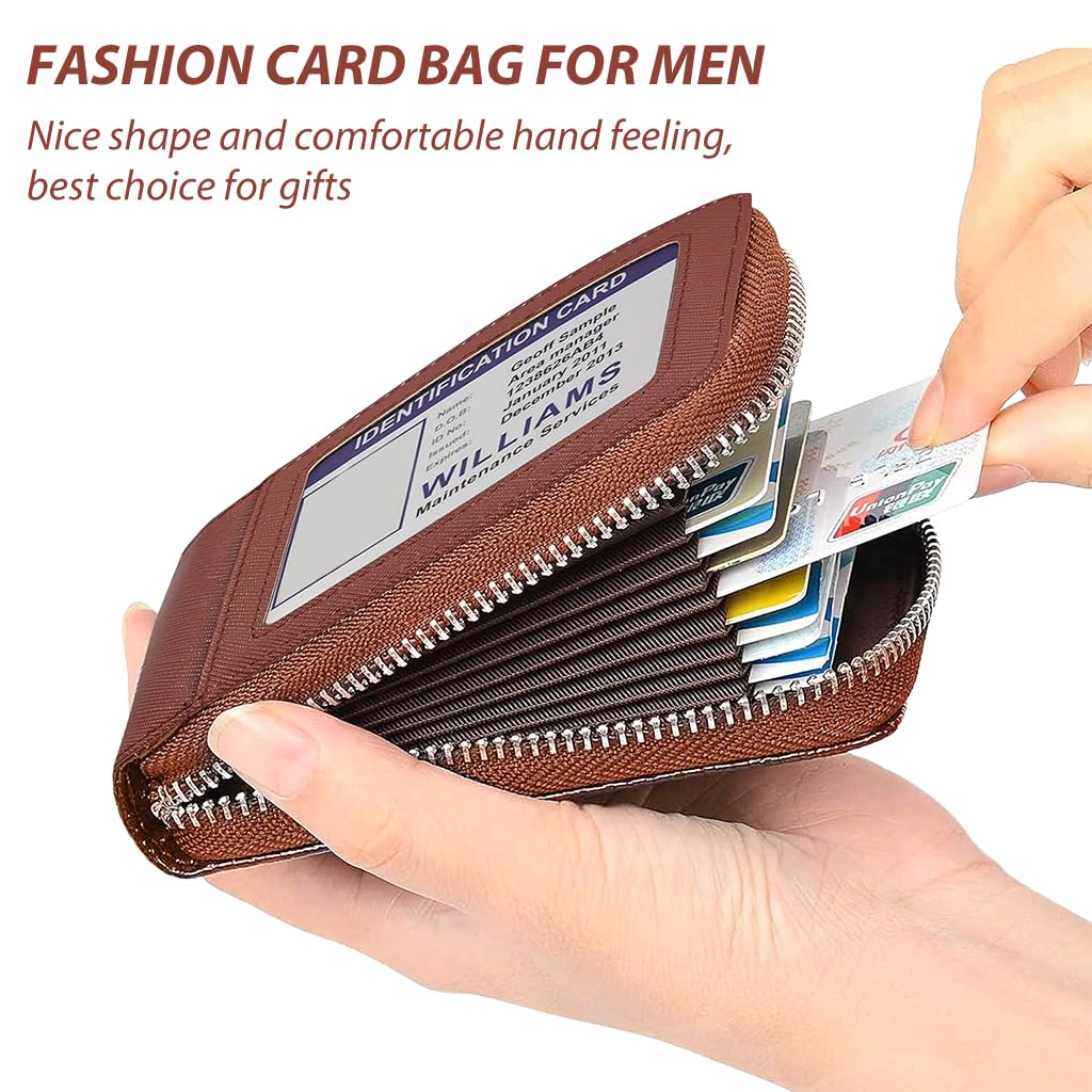ZIBUYU PU Leather Wallet for Men Credit Debit Business Card Holder for Men 9 Slot Zipper Coin Purse Visiting Card Holder Birthday Gift for Men, Women, Husband, Father