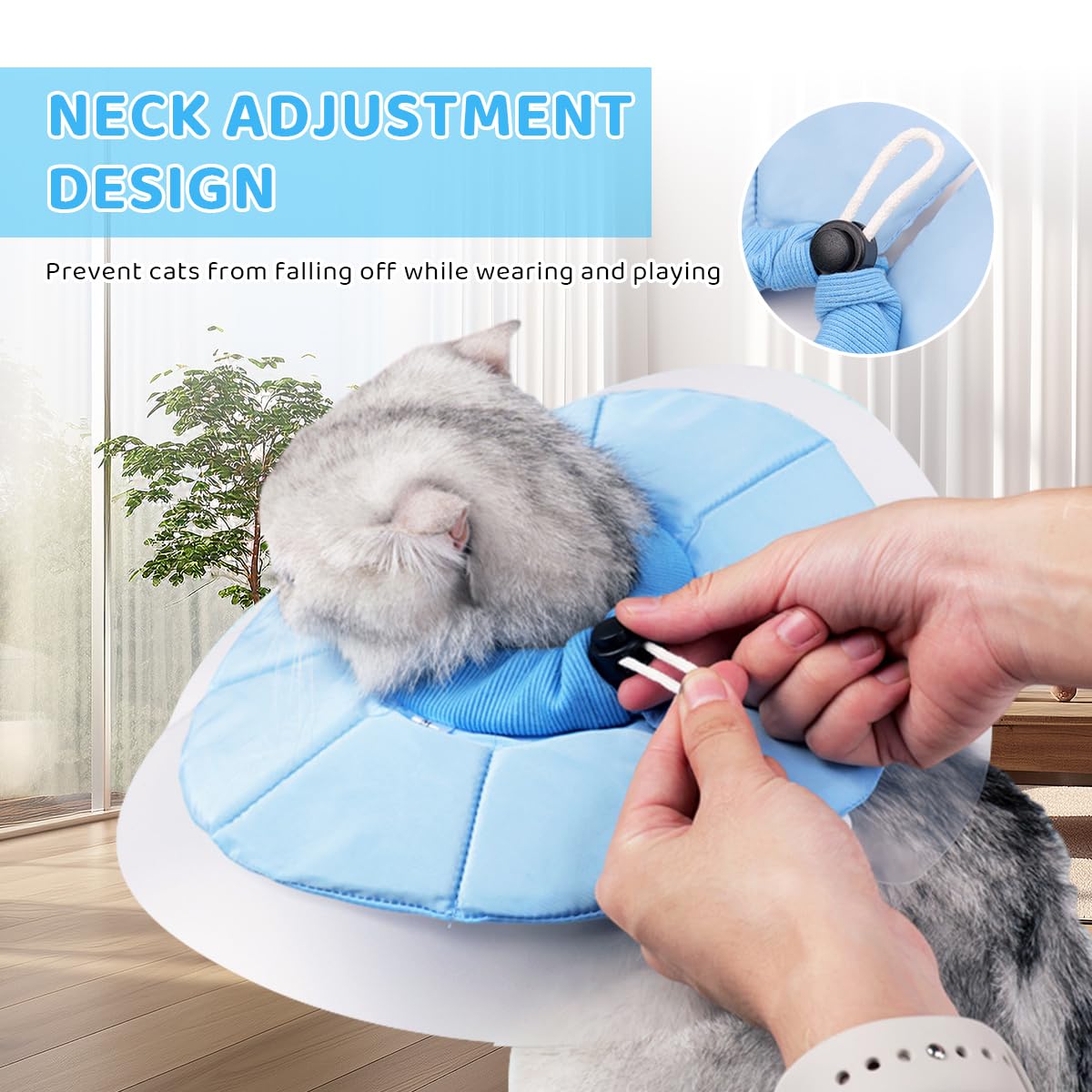 Qpets Cat Cone PVC Cat Recovery Cone with Soft Pillow, After Surgery for Anti-Licking Cat Cone, Surgery Recovery Cone for Small Pet (M, 20-34cm)