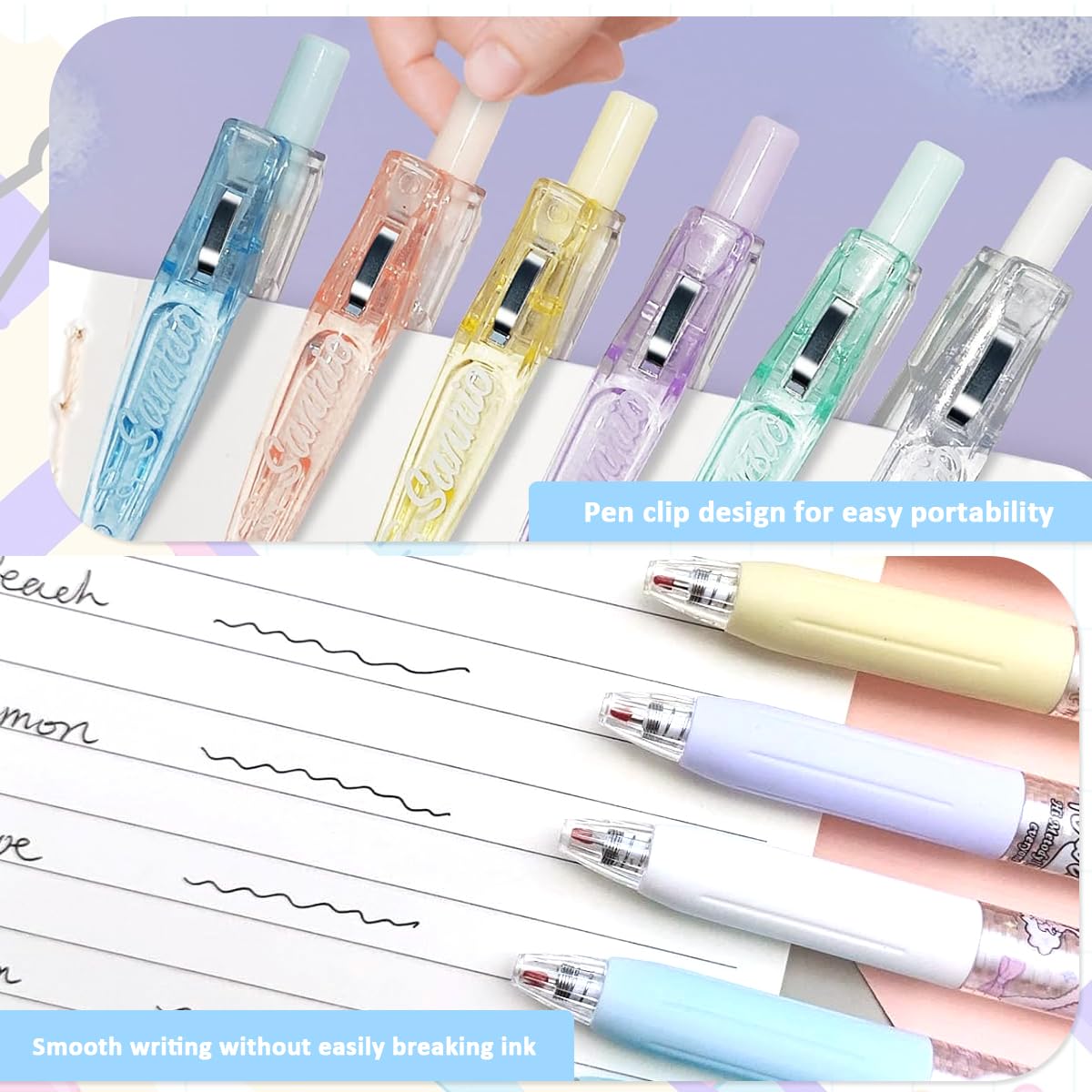 HASTHIP 6Pcs Kawaii Click Pens Cute Sanrio Series Pens 0.5mm Black Click Pens Office School Stationeries Supplies Gift Click Ball Pen Set