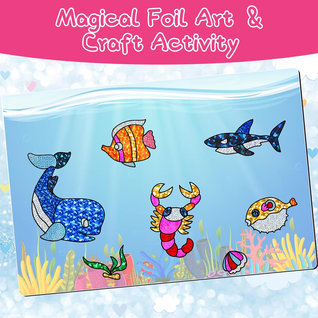 PATPAT DIY Foil Sticker Art Crafting Kit for Kids Patchwork Foil Sticker Art Craft Supplies Kit Educational Fun Butterfly Foil Sticker for DIY Art Sensory Art Toys for Kids 2-3 Years Old