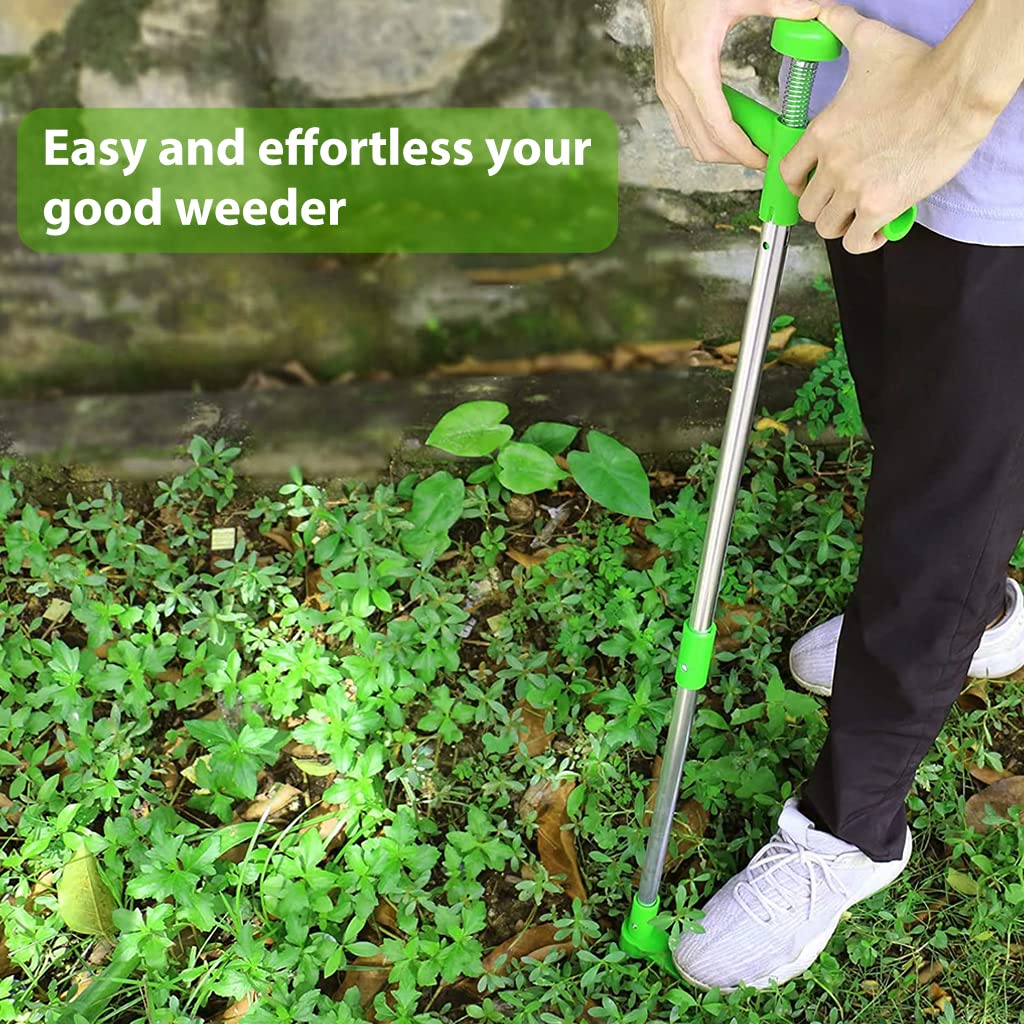 Proberos Stand Up Weeder Hand Tool, Long Handle Garden Weeding Tool Steel 3-Claws Weeder Hand Tool, Hand Weed Puller, Twist to Catch, Press to Release, Manual Weed Puller for Lawn, Garden
