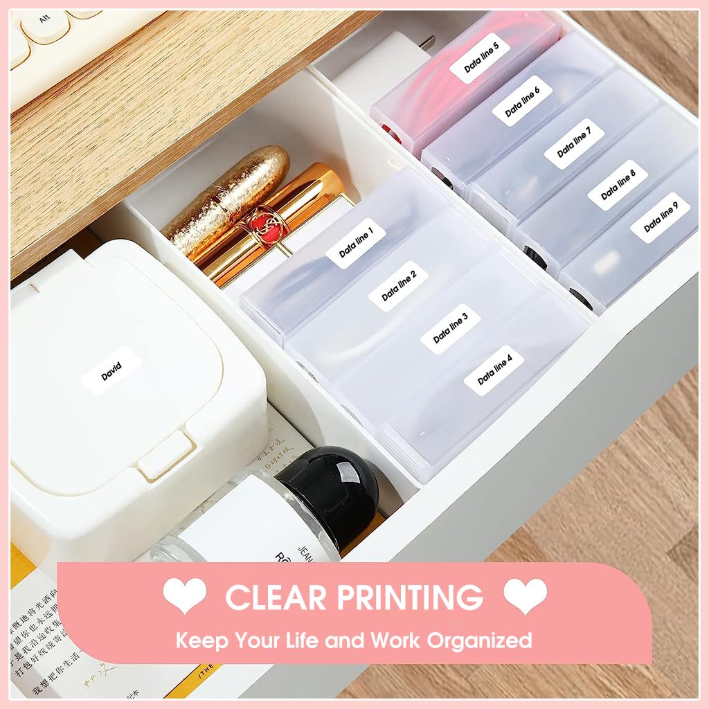 HASTHIP D30 Label Maker Tape Print Paper Black on White Sticker Thermal Paper Self-Adhesive Label Tape, 12 * 22 mm 260 Tapes/Roll