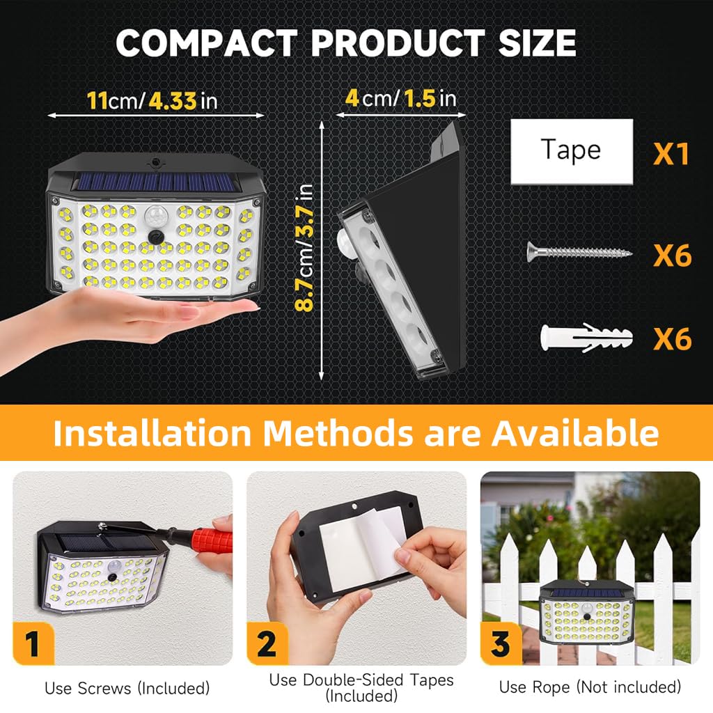 ELEPHANTBOAT 2Pcs LED Solar Light IP65 Waterproof Outdoor Motion Sensor Light, 132 LEDs 3 Modes High Brightness Sconce Wireless Front Porch Lamps for Pathway, Driveway, Porch