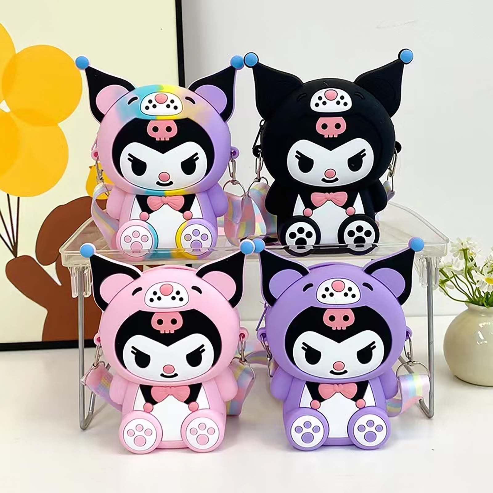 PALAY Kuromi Purse for Girls, Kawaii Small Bag for Girls Silicone Girls Purse Mini Bag Cartoon Cute Bags for Girls Daily Casual Coin Purse Phone Pouch Fashion Sling Bag for Girls 4.33*5.9*1.57 Inch