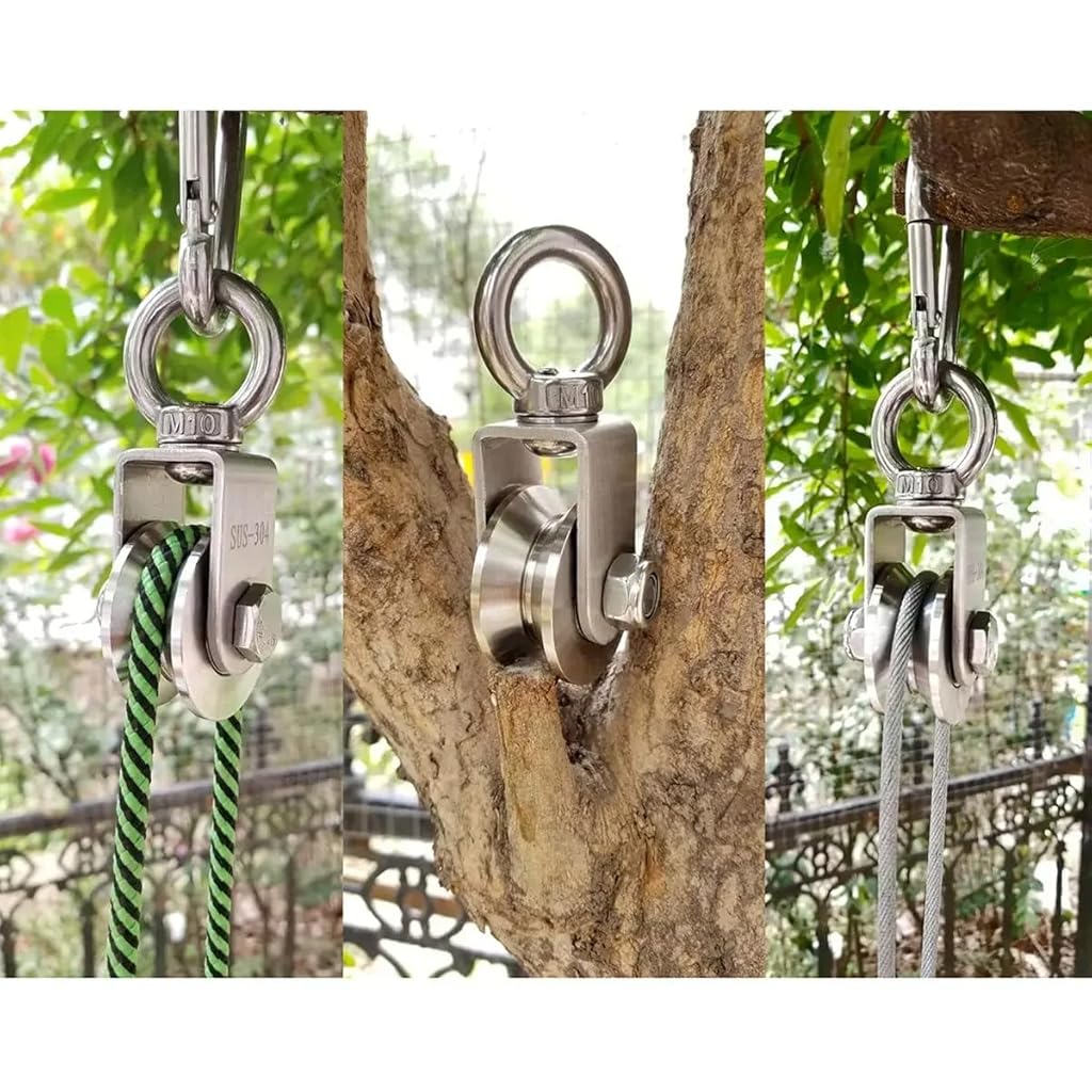 Serplex® Cable Pulley Wheel 304 Stainless Steel Hoisting Smooth Bearing with Loop 551lbs High Loading Capacity for Lifting Mechanism DIY Crafts 3PCS